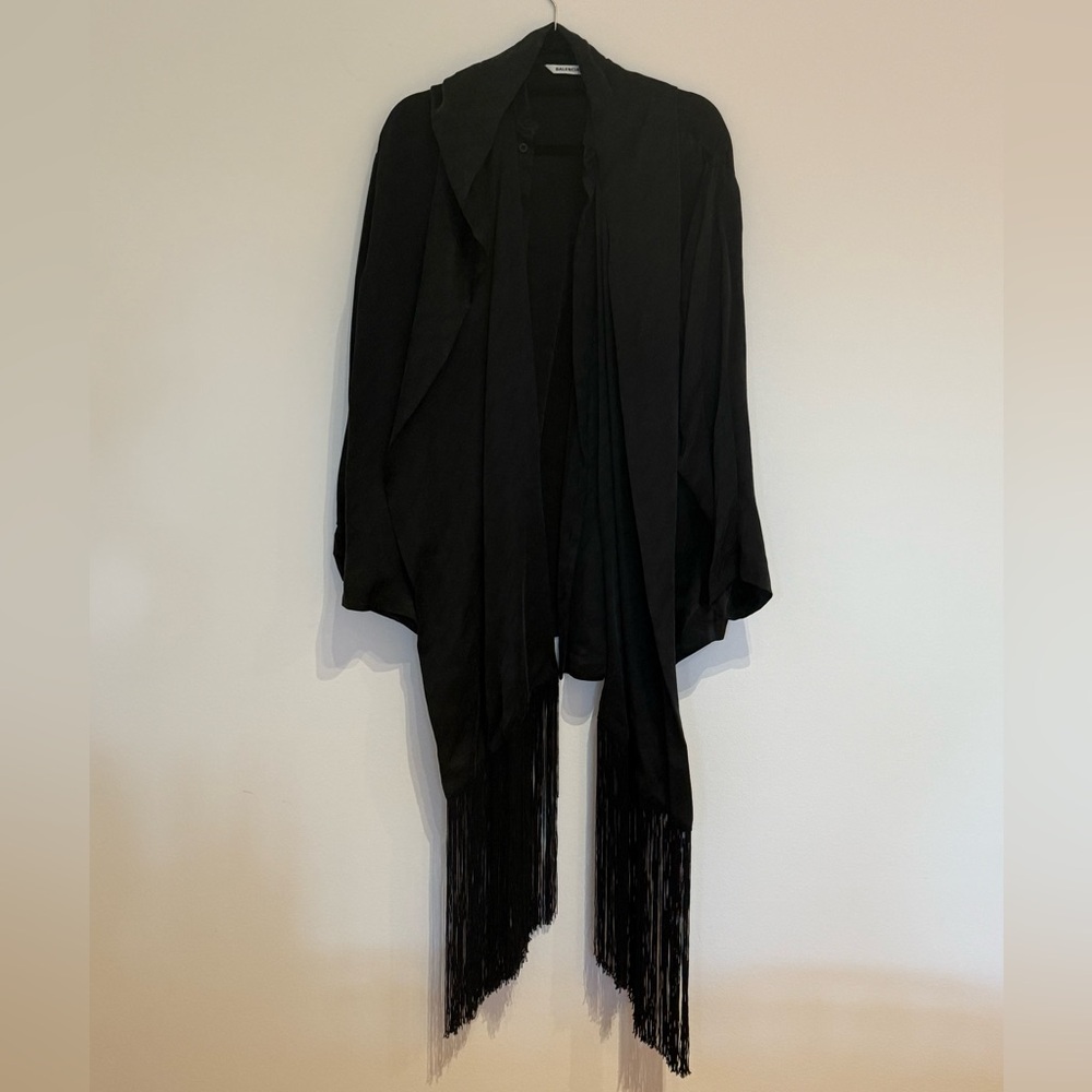 Balenciaga silk shirt with attached fringed scarf